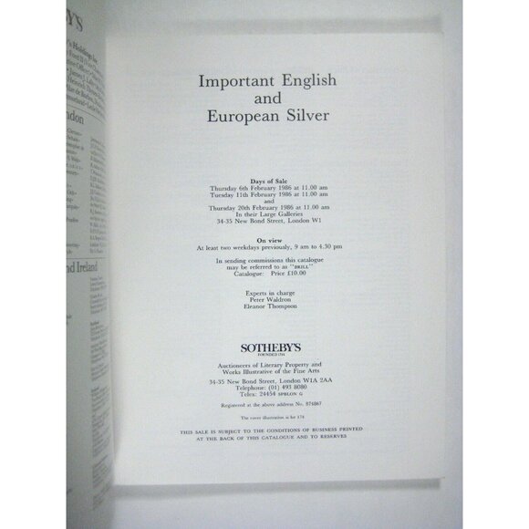 Sothebys Auction Catalog 1986 English Silver European Silver London Tiffany - Picture 3 of 7